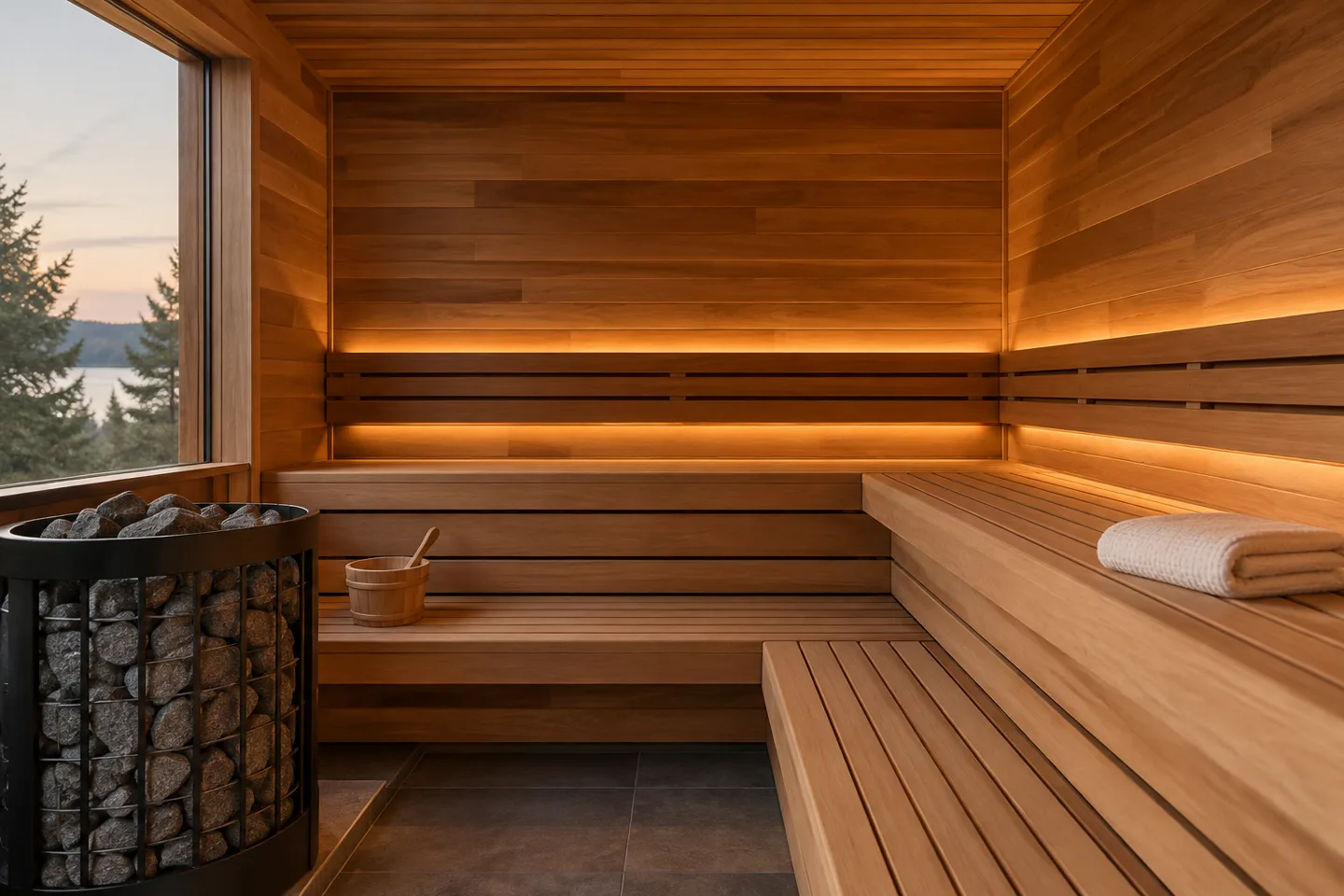 Illustrative sauna wellness setting